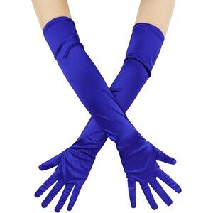 Women's Evening Royal Blue Satin Gloves Elbow Length Formal Party Prom Wear